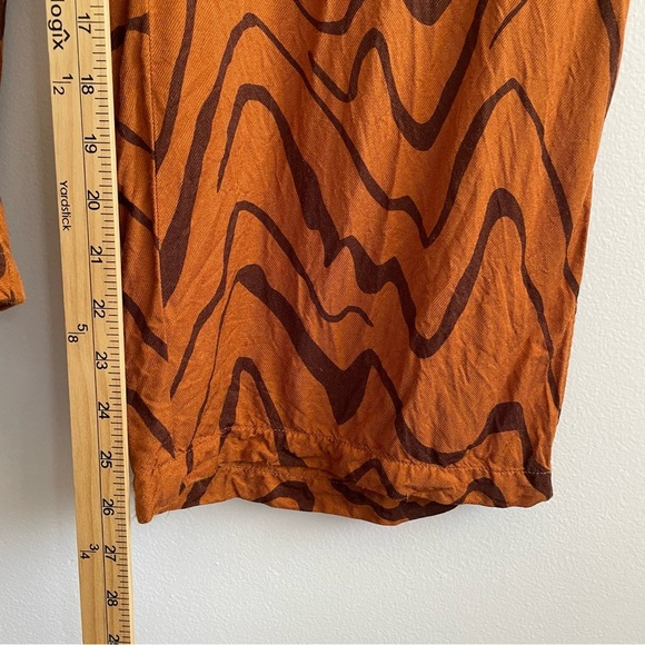 Anthropologie Wide Leg pull on pant bronze wavey artsy pattern retro 70s small S - Picture 13 of 16